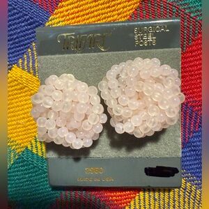 Vintage Trifari Light Pink Beaded Earrings